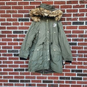 NWT Baby Phat Olive Green Puffer Jacket with Removable Faux Fur Hood